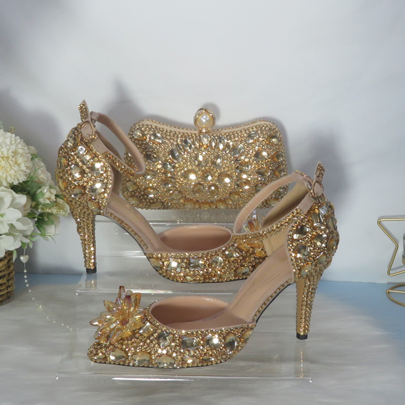 Women Bags Golden - 2021 Nieuwe Gouden Kristallen Bruidsschoenen Met