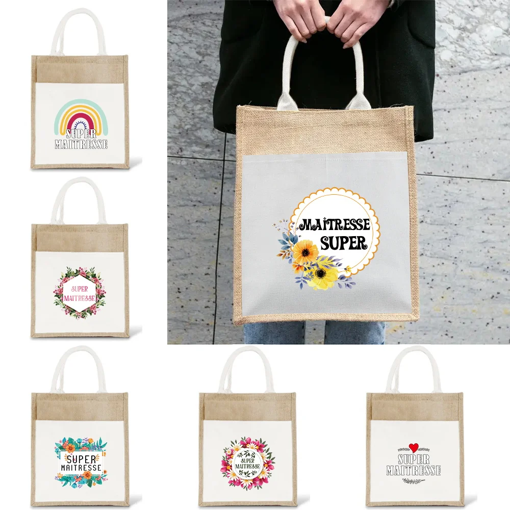 Women Bags Jute - Minimalistische linnen tas, modieuze boodschaptas voor
