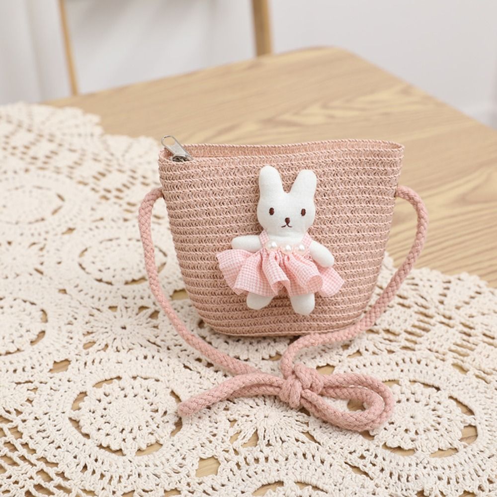 Woven Straw Bag - Leuke Cartoon Bunny Mini Strozak Rits