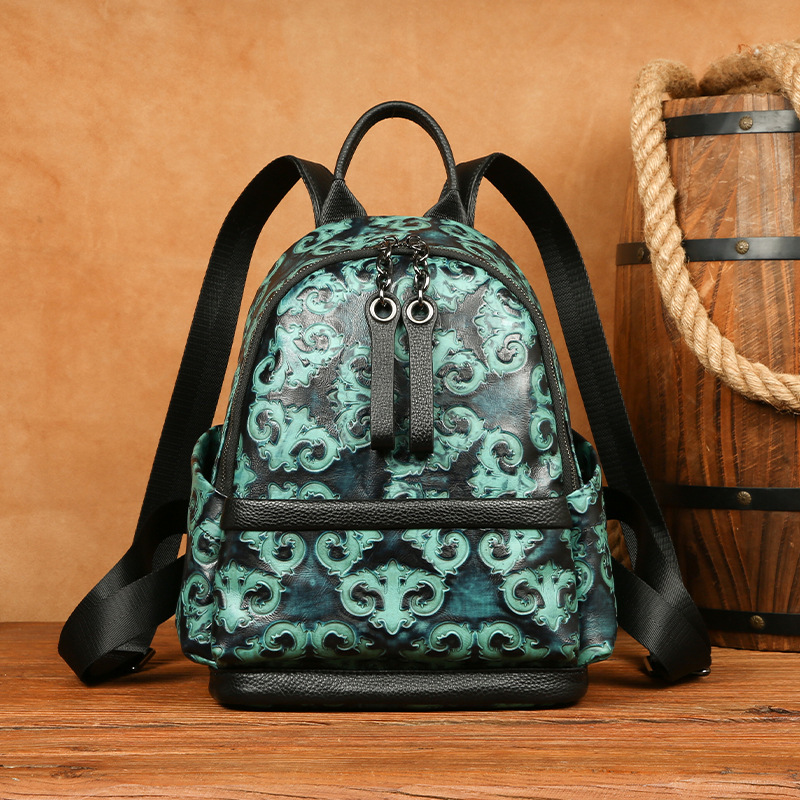 Women Bags Handmade - Johnature lederen reliëf retro rugzak damestas