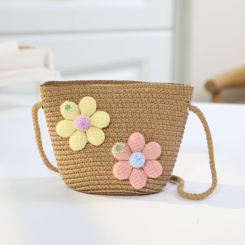 Woven Straw Bag - Handgemaakte geweven meisjesbloemenstrooien tas met rits,