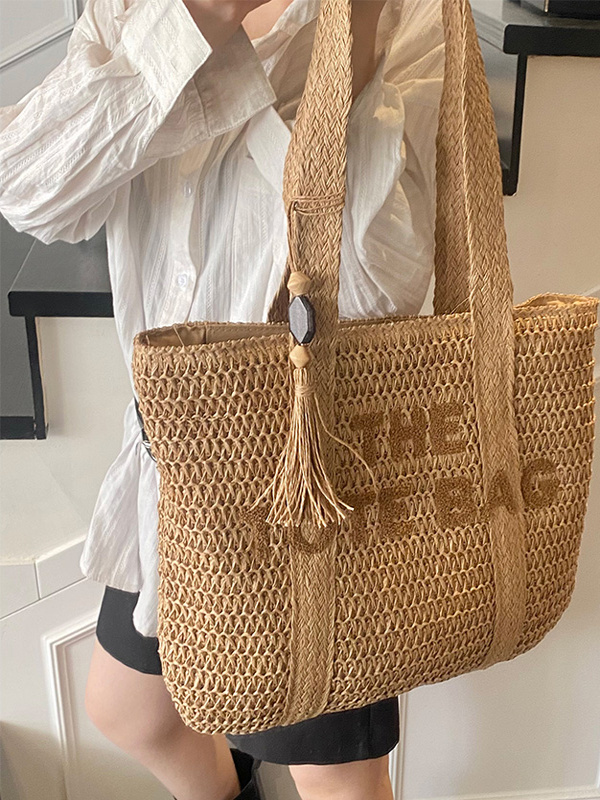 Zomerse strandtas met grote in - Woven Straw Bag recensie en prijs